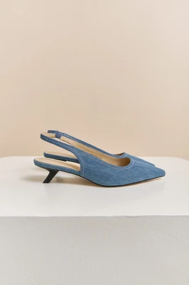 Denim kitten heels