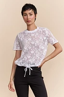 Lace boxy short sleeve top with drawstring