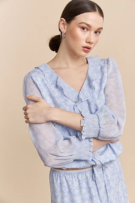 Floral printed blouse with frills