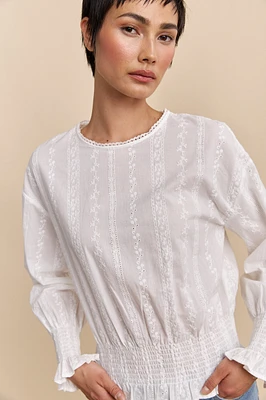 Embroidered blouse with ruching