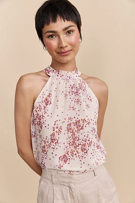 Floral printed halter top tied at back