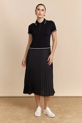 Robe en maille et tissu plissé