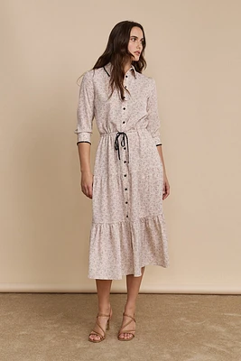 Floral printed fluid shirt dress