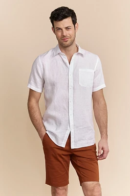 Semi-fitted short sleeve linen shirt