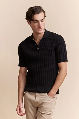 Cable knit polo
