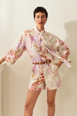 Oversized cropped blouse with floral print