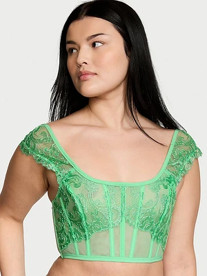 Boho Floral Embroidery Cap-Sleeve Corset Top