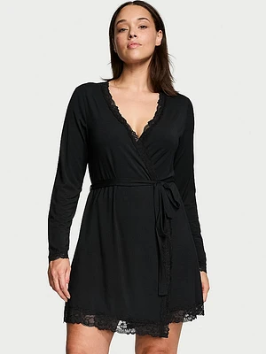 Modal Soft Lace-Trim Wrap Robe