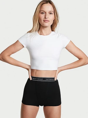 Logo Cotton High-Waist Boyshort Panty