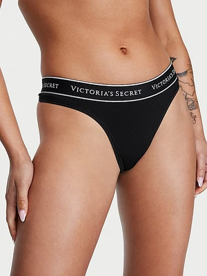 Logo Rib Cotton Hardware Thong Panty