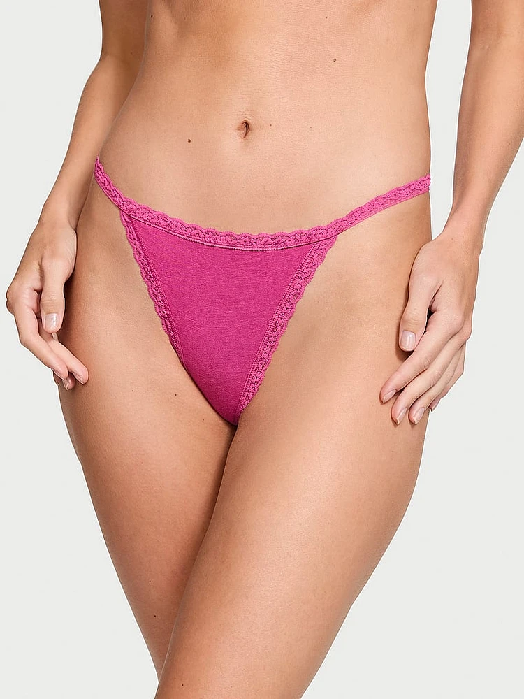 Lace Waist Heart Trim V-String Panty