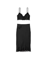 Satin Rose Lace-Trim Bralette & Midi Skirt Set