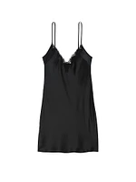 Satin Rose Lace-Trim Mini Slip Dress
