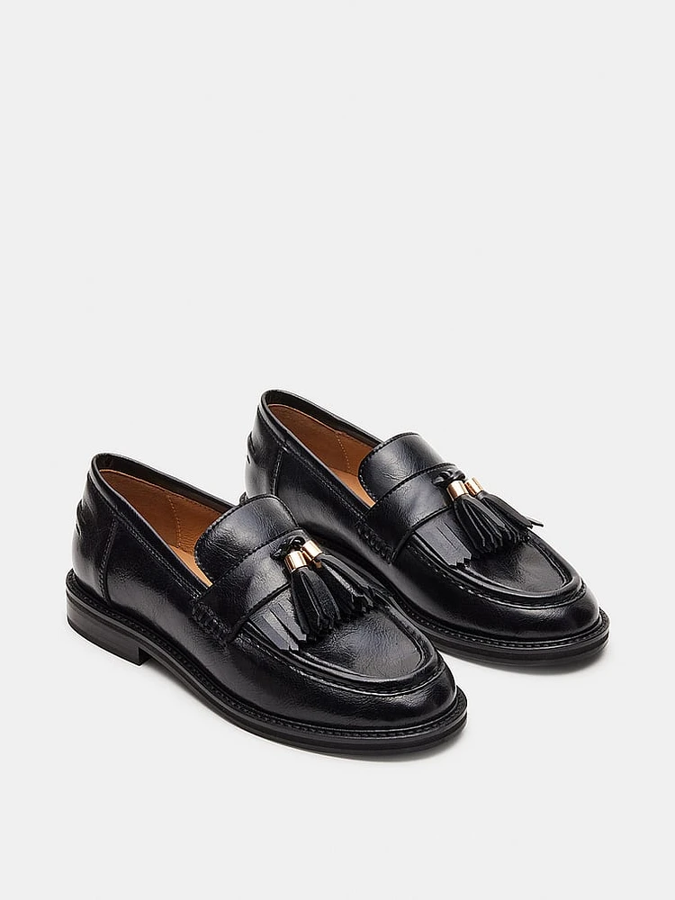 Radcliff Black Leather Tassel Penny Loafers