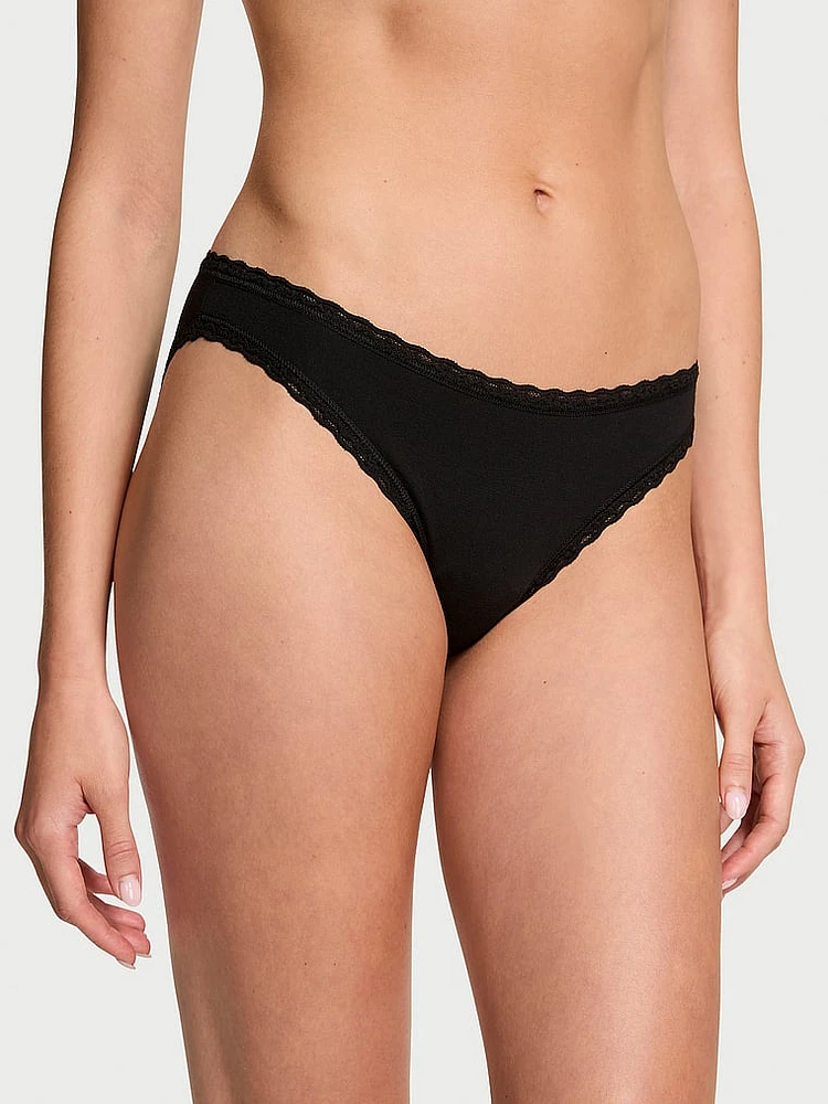 Cotton Pointelle Lace-Waist Bikini