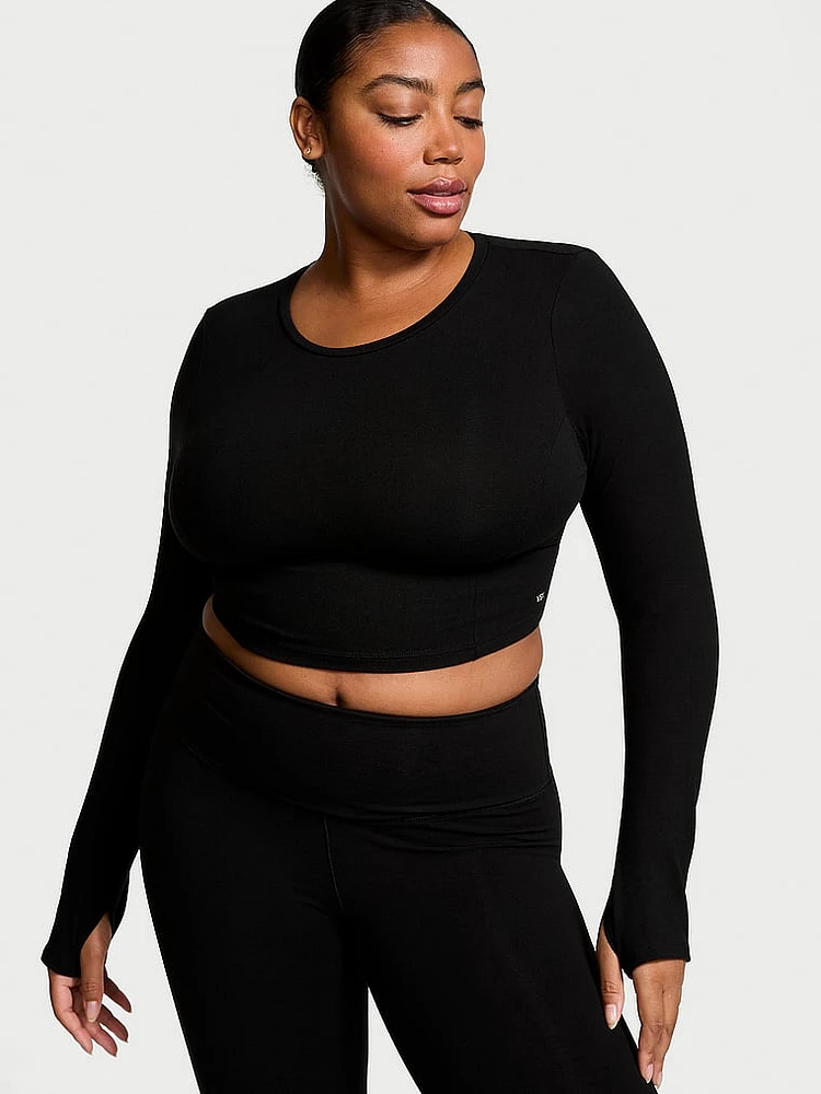 Cotton Cutout Back Long-Sleeve Top