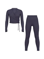 Ribbed Modal Lace-Trim Wrap Top & Leggings Set
