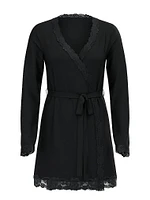 Modal Soft Lace-Trim Wrap Robe