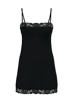 Modal Soft & Lace Trim Straight-Neck Slip Dress
