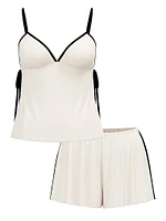 Ribbed Modal Velvet-Trim Cami Shorts Set