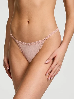 Lace-Trim Cotton V-String Panty