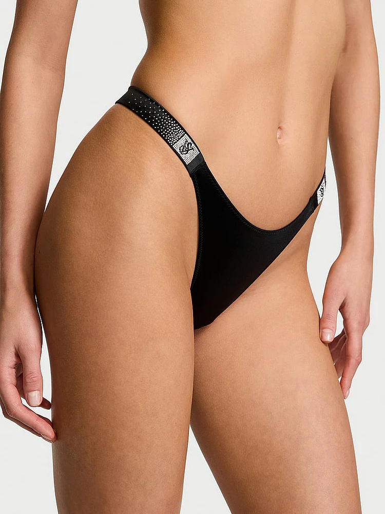 Shine Strap Rose Lace Crotchless Brazilian Panty