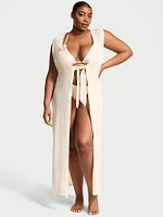 Beachwear Knit Tie-Front Maxi Cover-Up