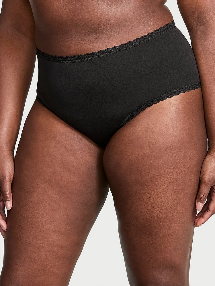 Cotton Pointelle Lace-Trim Cheeky Panty