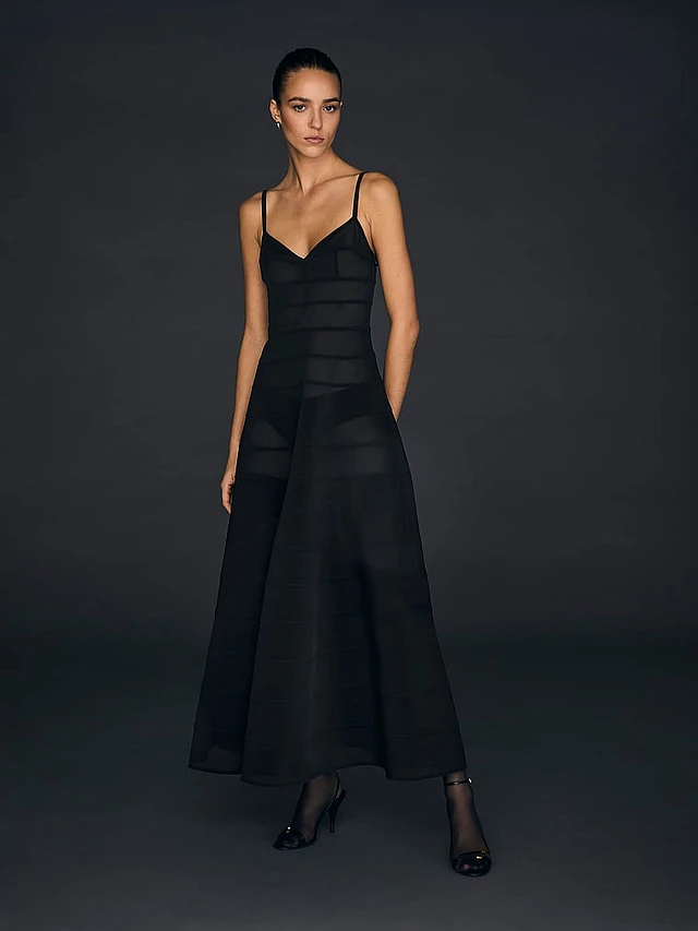 dotted mesh midi dress Black Polka Dot Long Sleeve Mesh Midi Dress