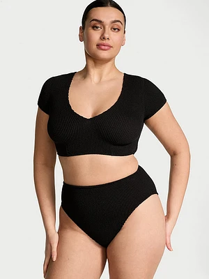 Crinkle Short-Sleeve Bikini Top