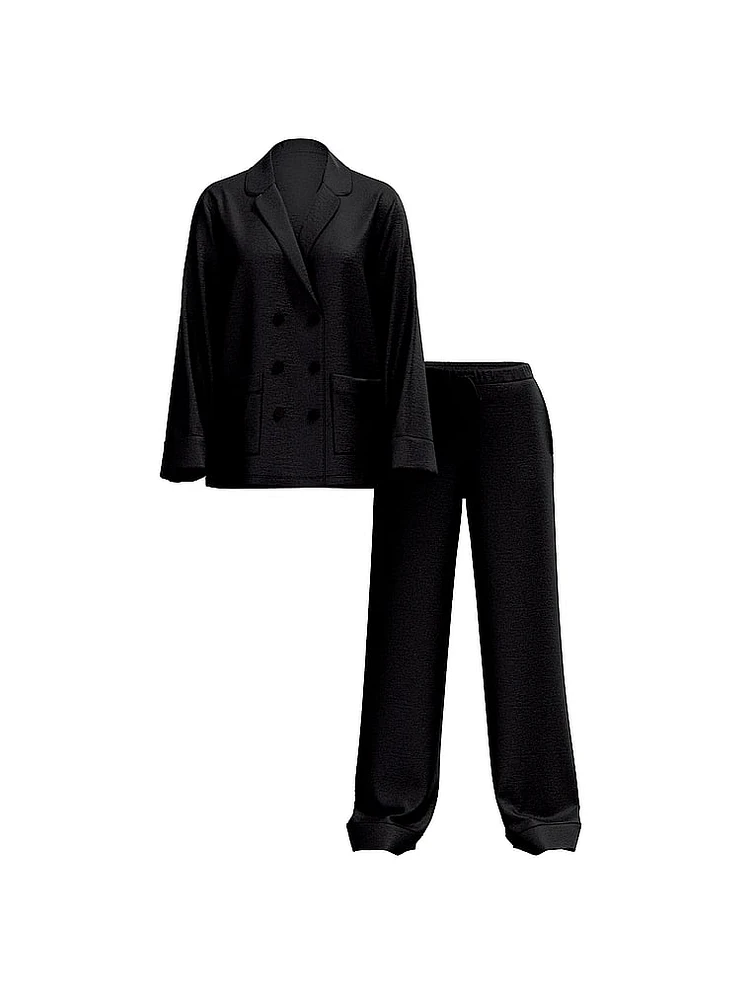 Luxe Satin Double-Breasted Long Pajama Set