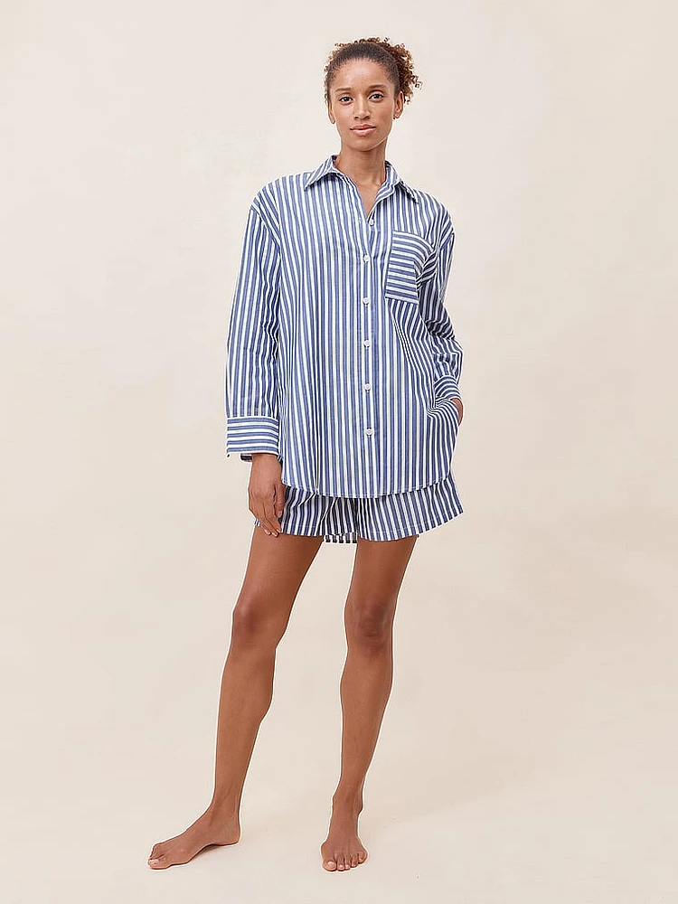Cotton Stripe Shirting Boxer Pajama Set