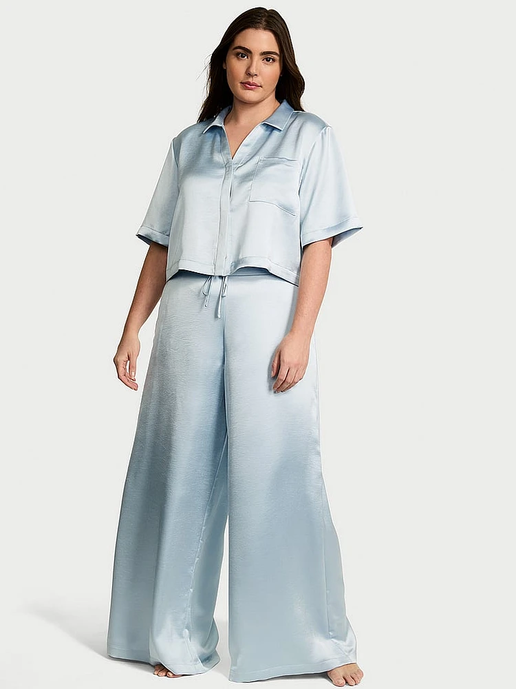 Luxe Satin Boxy Cropped Long Pajama Set