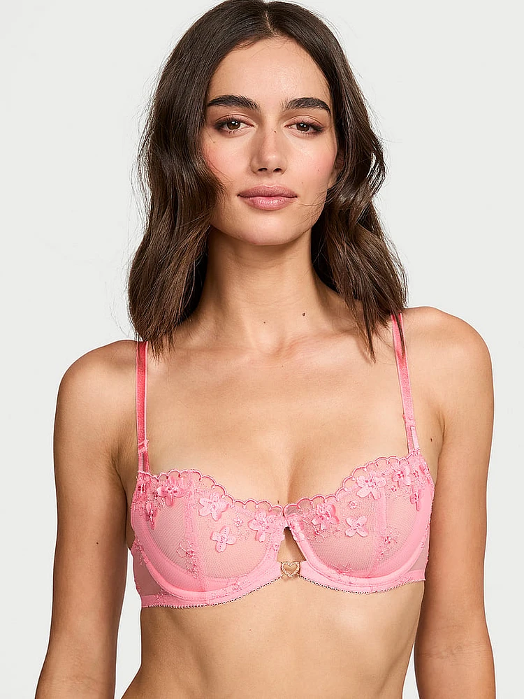 Wicked Unlined Boho Floral Embroidery Balconette Bra
