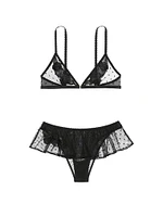 Sheer Rose Dot Triangle Bralette & Flutter Panty Set