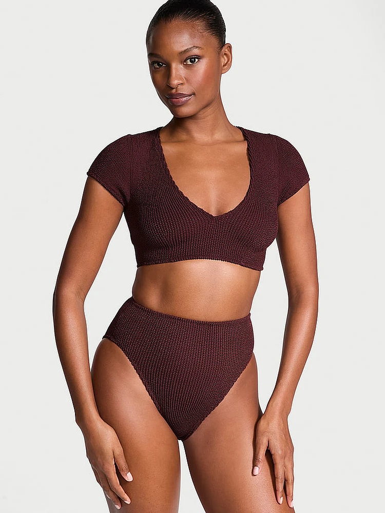 Crinkle High-Waist Full-Coverage Bikini Bottom