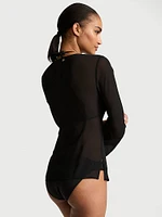 Beachwear Sheer Crinkle Tie-Front Long-Sleeve Top