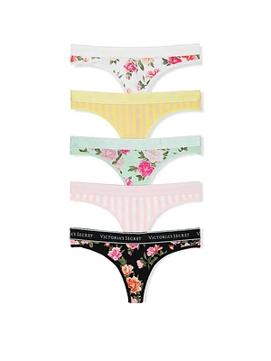5-Pack Cotton Logo Thong Panties