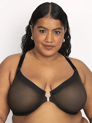 Sheer Mesh Front-Close Racerback Unlined Bra