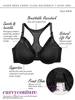 Sheer Mesh Front-Close Racerback T-Shirt Bra