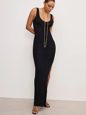 Scoop-Neck Stretch Rib Knit Maxi Dress
