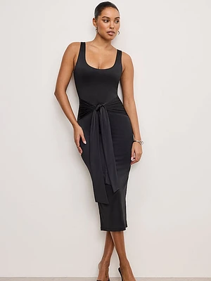 Slinky Jersey Ruched Midi Dress