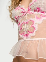 Peony Embroidery Flounce Bra Top