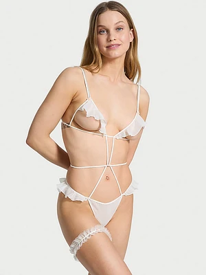 Ruffled Chiffon Teddy & Garter Set
