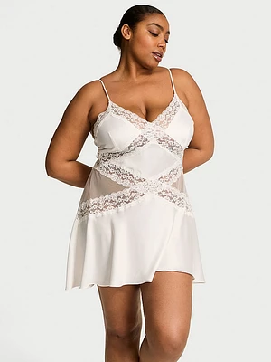 Dare to Dream Lace & Satin Flounce Slip Dress