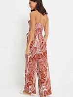 Palm Print Strapless Jumpsuit