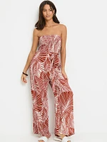 Palm Print Strapless Jumpsuit