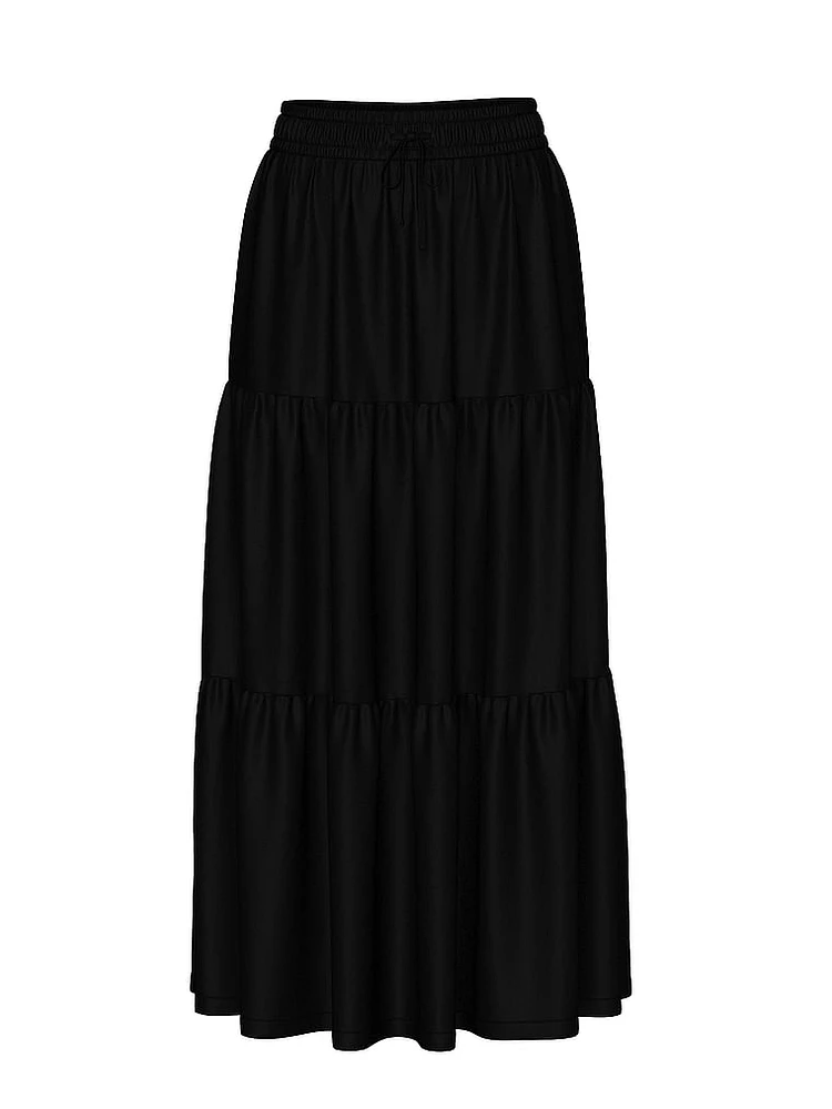 Satin Tiered Maxi Skirt