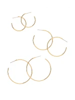 Gold 3-Pack Thin Hoop Earring Set