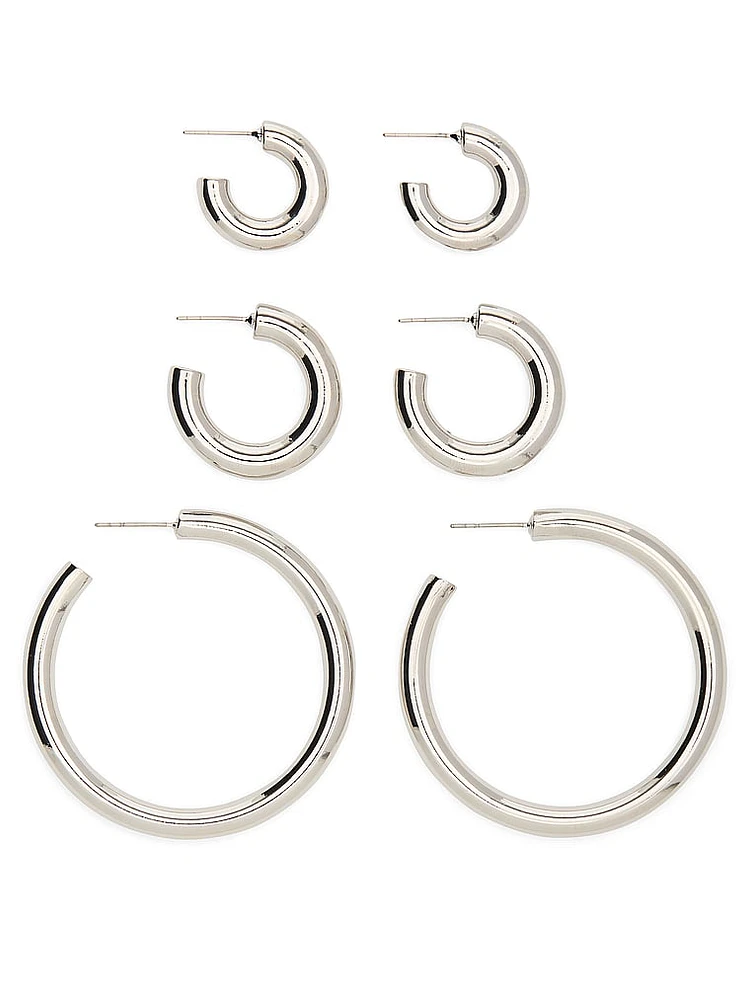 Silver 3-Pack Chunky Hoop Earring Set